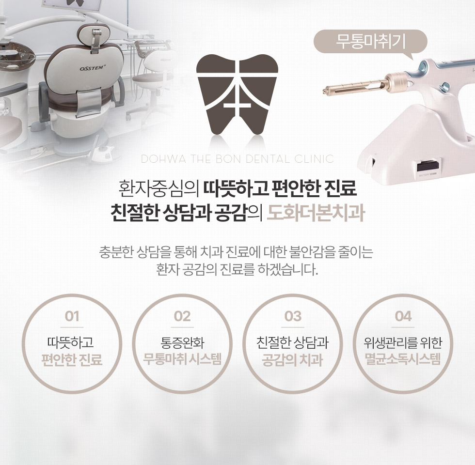 환자중심의 따뜻하고 편안한 진료 친절한 상담과 공감의 도화더본치과